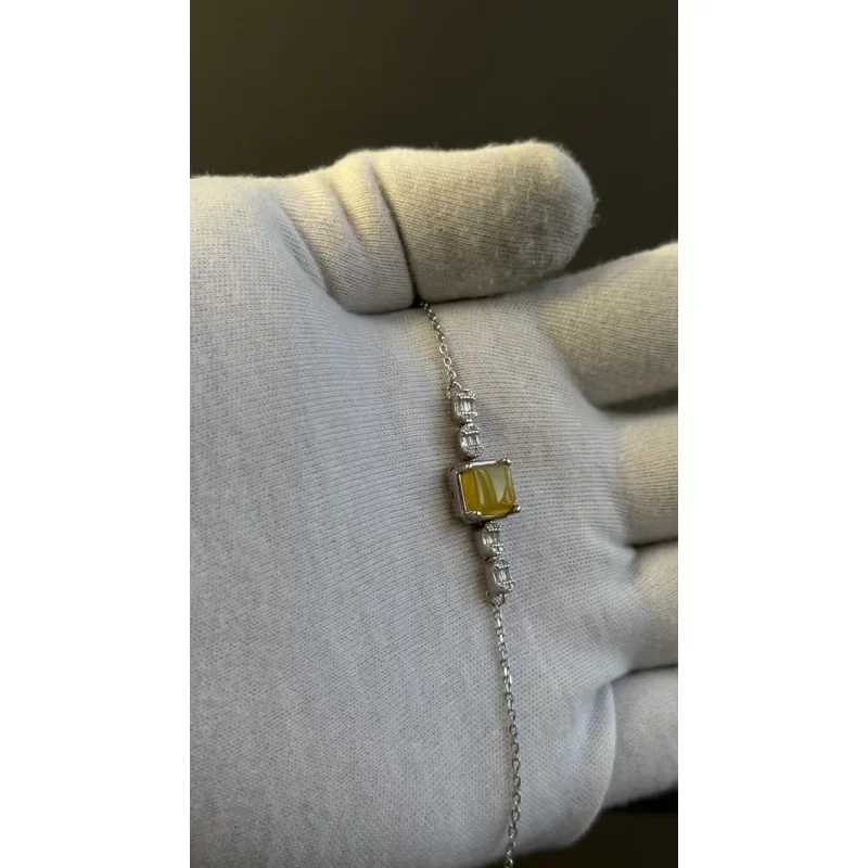 دستبند نقره زنانه مدل عقیق زرد شرف الشمس آبکاری رادیوم کد 141