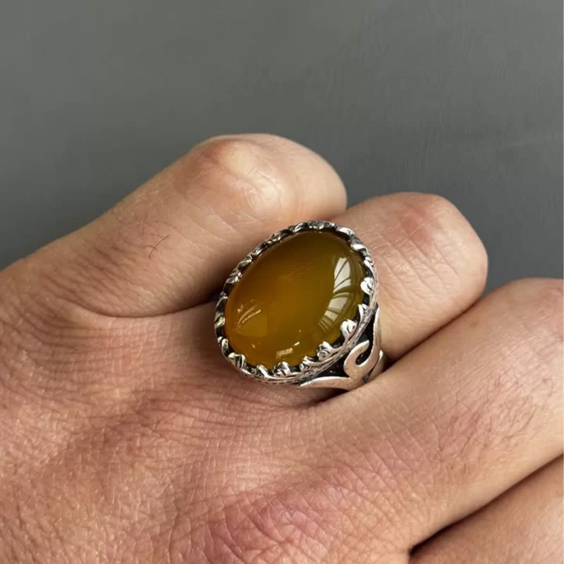 انگشتر نقره مردانه مدل عقیق زرد شرف الشمس کد 18