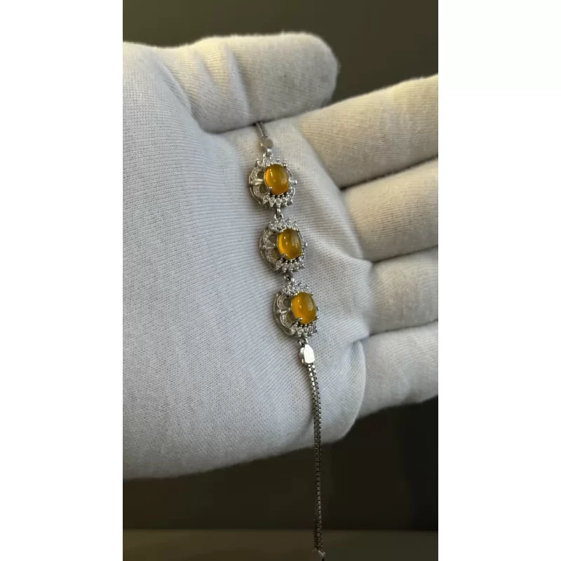 دستبند نقره زنانه مدل عقیق زرد شرف الشمس آبکاری رادیوم کد 144