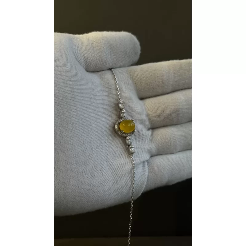 دستبند نقره زنانه مدل عقیق زرد شرف الشمس آبکاری رادیوم کد 143