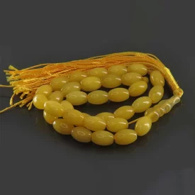 تسبیح جید زرد 33 دانه تراش گندمی حکاکی شرف الشمس کد 156870