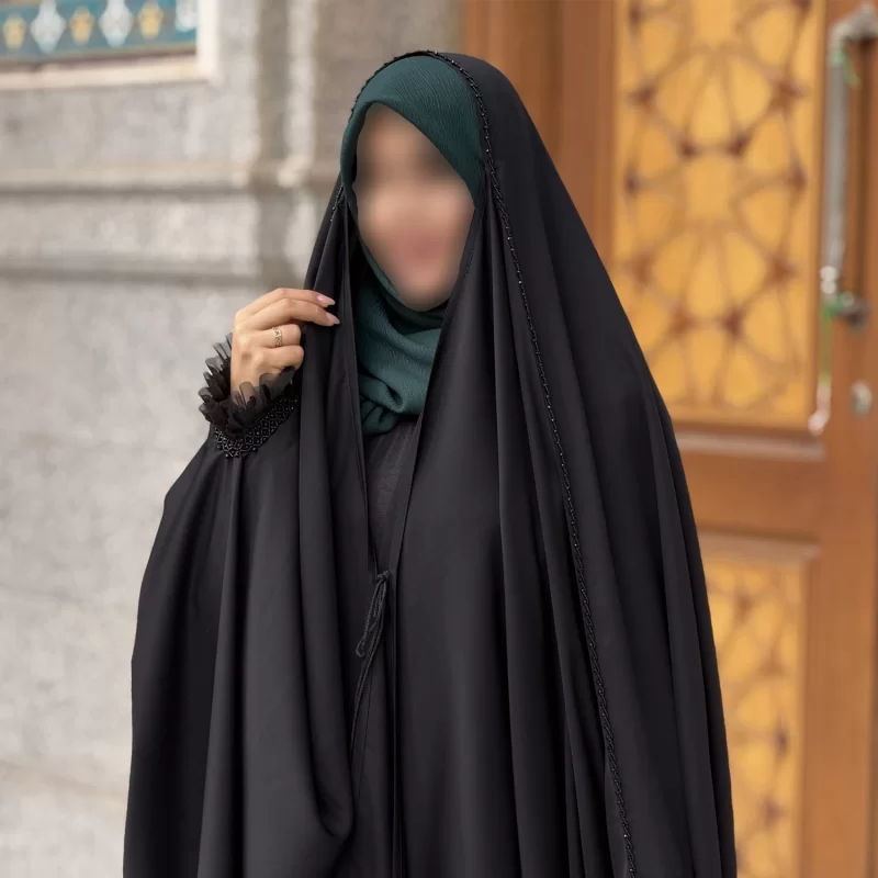چادر مشکی عربی جواهر دوزی کرپ پورشه مدل گیپور