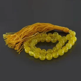 تسبیح جید زرد 33 دانه حکاکی شرف الشمس کد 114298