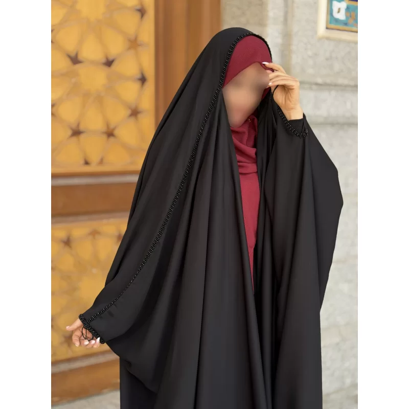 چادر مشکی عربی جواهر دوزی کرپ پورشه مدل مهتاب