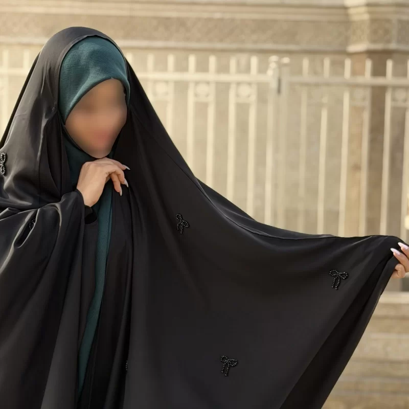 چادر مشکی عربی جواهر دوزی کرپ پورشه مدل پاپیون