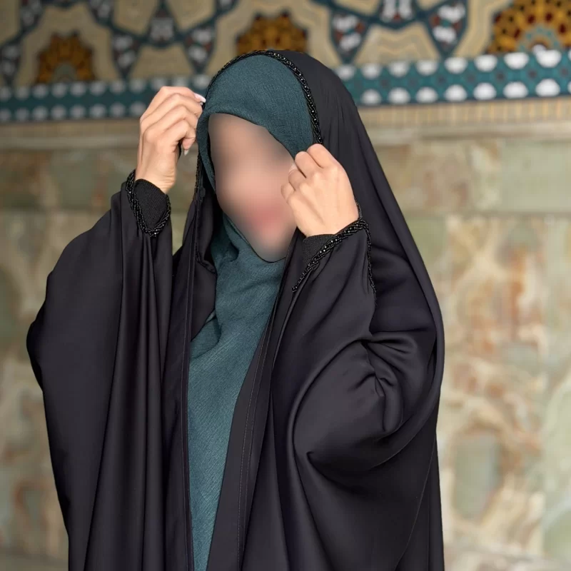 چادر مشکی عربی جواهر دوزی کرپ پورشه مدل النگویی