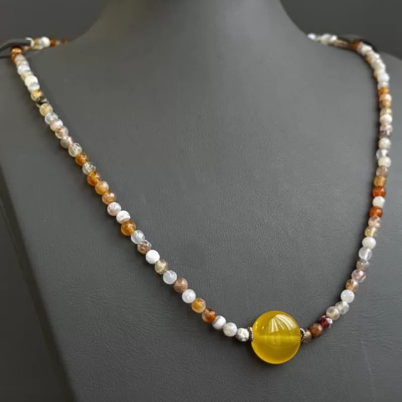 گردنبند سنگی زنانه مدل عقیق زرد شرف الشمس کد 193