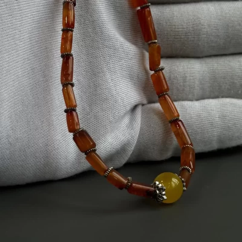 گردنبند سنگی زنانه مدل عقیق زرد شرف الشمس کد 188