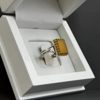 انگشتر نقره مردانه مدل عقیق زرد شرف الشمس کد 120