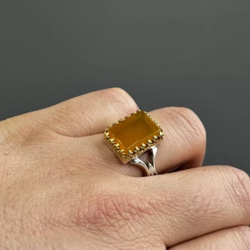 انگشتر نقره مردانه مدل عقیق زرد شرف الشمس کد 120