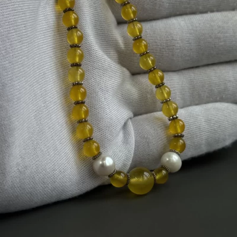 گردنبند سنگی زنانه مدل عقیق زرد شرف الشمس کد 190