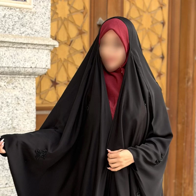 چادر مشکی عربی جواهر دوزی کرپ پورشه مدل پروانه پخش