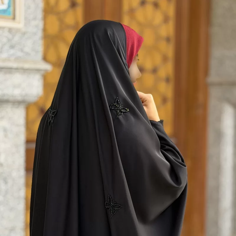 چادر مشکی عربی جواهر دوزی کرپ پورشه مدل پروانه پخش