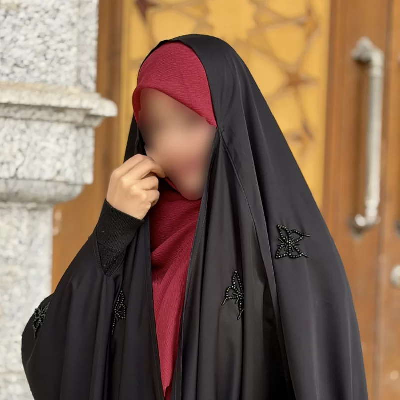 چادر مشکی عربی جواهر دوزی کرپ پورشه مدل پروانه پخش