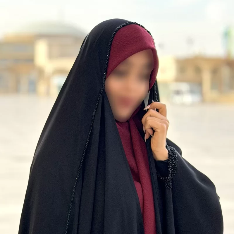 چادر مشکی عربی جواهر دوزی کرپ پورشه مدل زنبوری