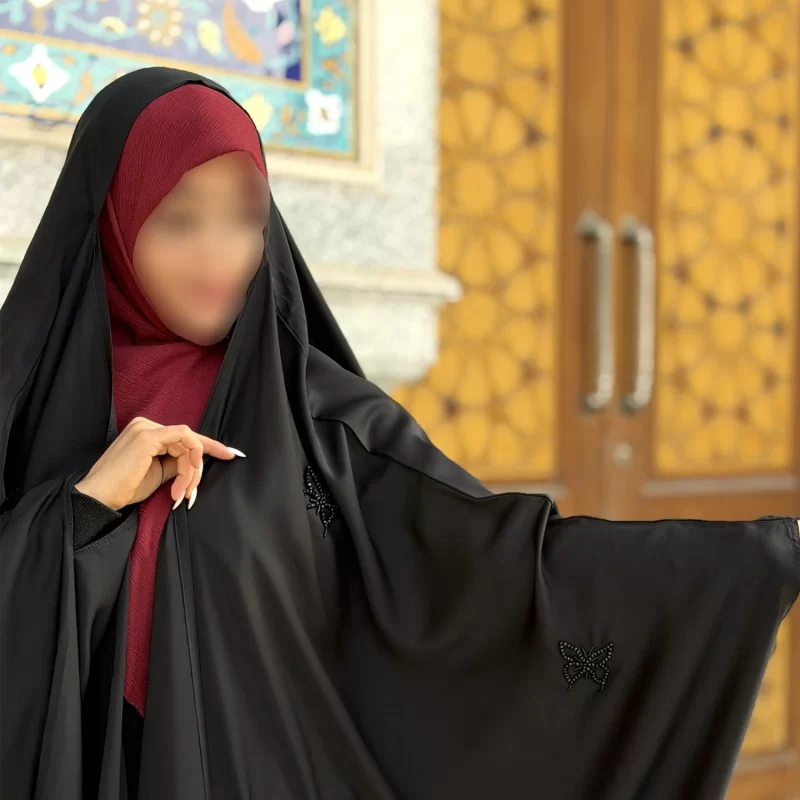 چادر مشکی عربی جواهر دوزی کرپ پورشه مدل پروانه پخش