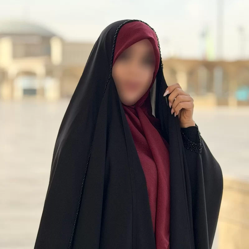 چادر مشکی عربی جواهر دوزی کرپ پورشه مدل زنبوری