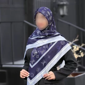 روسری ابریشمی سرمه ای زنانه کد 611