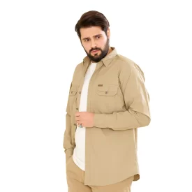 پیراهن کتان دوجیب طرح جیپ رنگ کرم کد PD12058