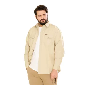 پیراهن کتان دوجیب طرح جیپ رنگ کرم روشن کد PD12059