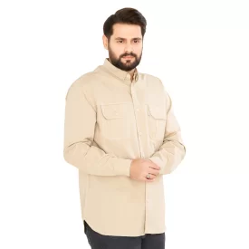 پیراهن کتان دوجیب مدل عماد رنگ کرم کد PD11058