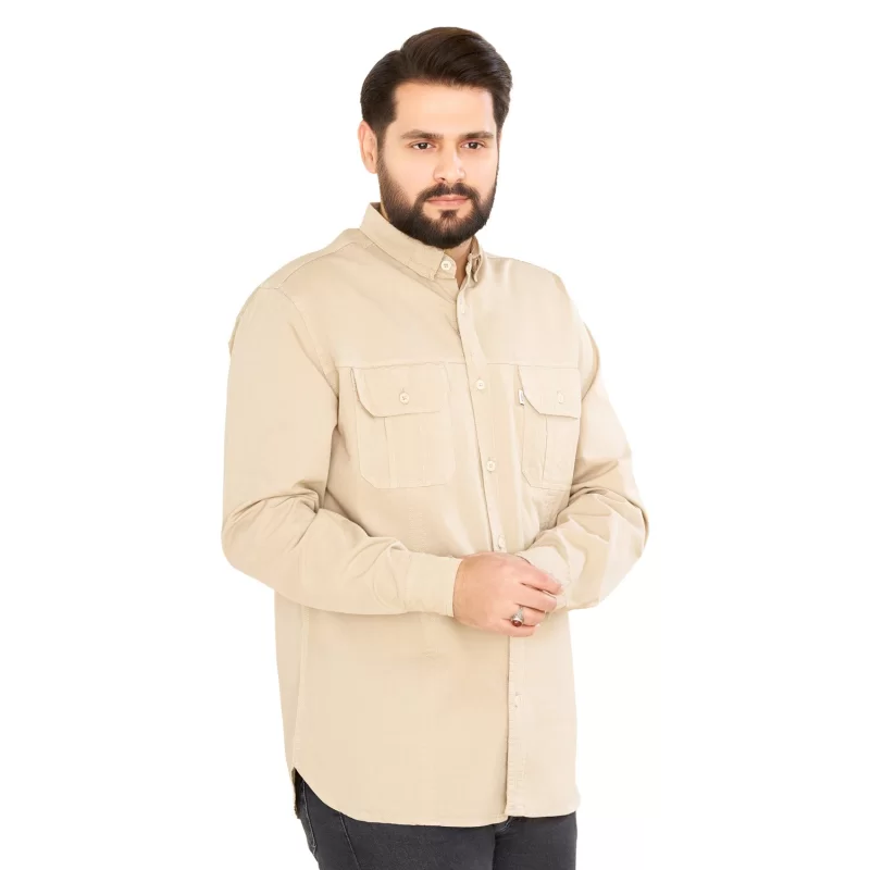 پیراهن کتان دوجیب مدل عماد رنگ کرم کد PD11058