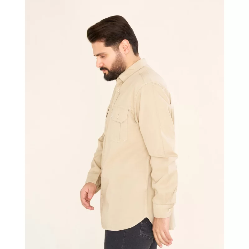 پیراهن کتان دوجیب مدل عماد رنگ کرم کد PD11058