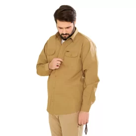 پیراهن کتان دوجیب طرح جیپ رنگ کرم تیره کد PD12050