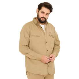 پیراهن کتان دوجیب طرح جیپ رنگ خردلی روشن کد PD12048