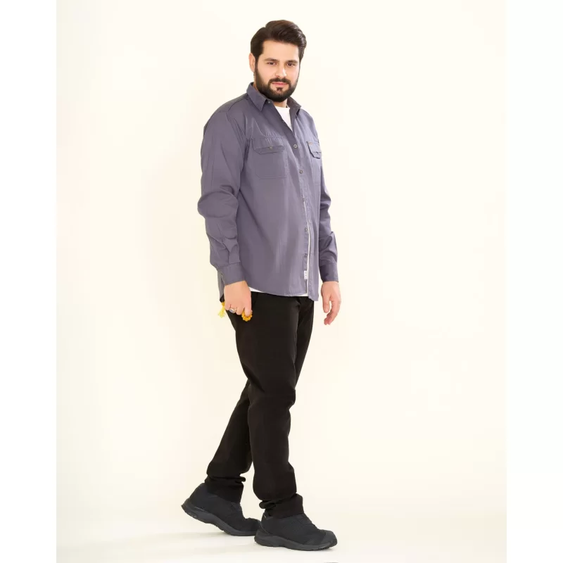 پیراهن کتان دوجیب طرح جیپ رنگ فیلی کد PD12045