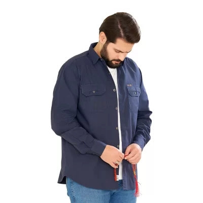پیراهن کتان دوجیب طرح جیپ رنگ سورمه ای کد PD12049