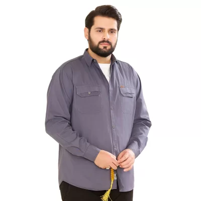 پیراهن کتان دوجیب طرح جیپ رنگ فیلی کد PD12045