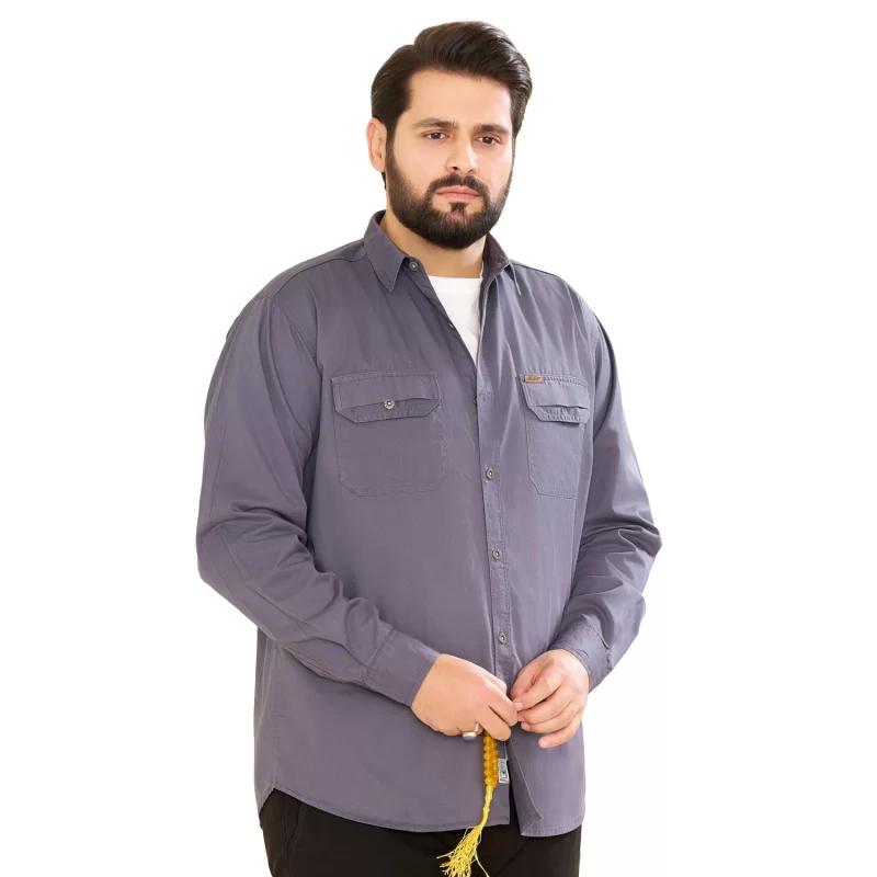 پیراهن کتان دوجیب طرح جیپ رنگ فیلی کد PD12045
