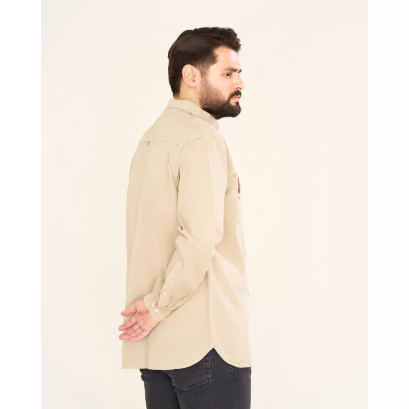 پیراهن کتان دوجیب مدل عماد رنگ کرم کد PD11058