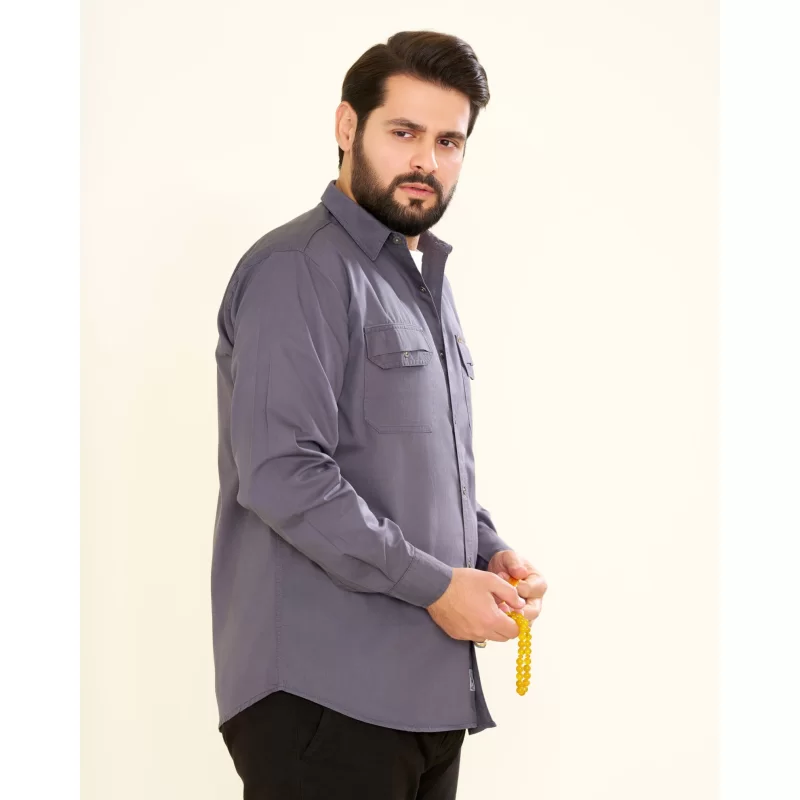 پیراهن کتان دوجیب طرح جیپ رنگ فیلی کد PD12045