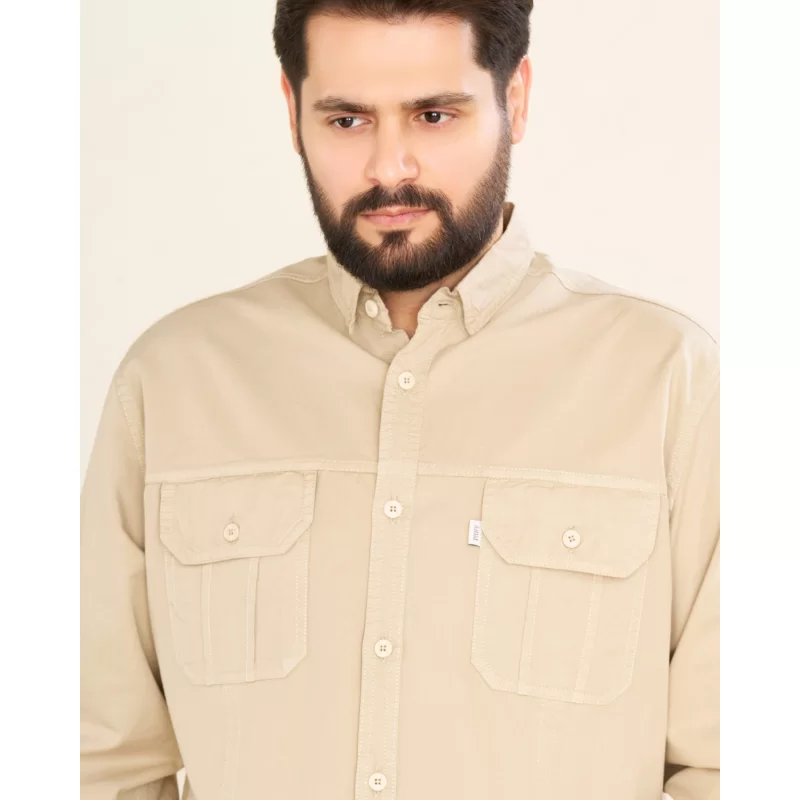 پیراهن کتان دوجیب مدل عماد رنگ کرم کد PD11058