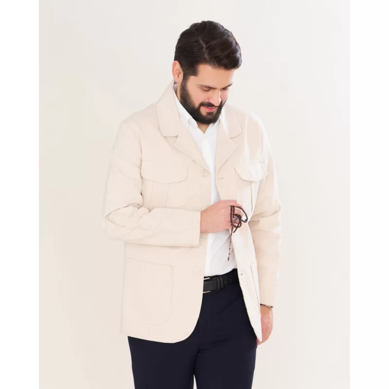  کت کتان مدل زیبون رنگ استخوانی کد KT21026 