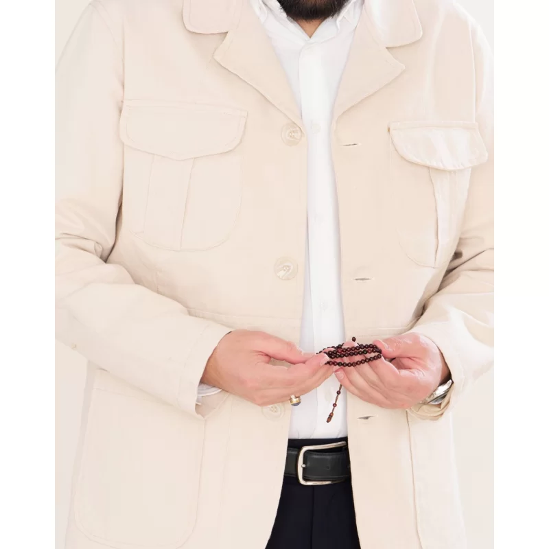  کت کتان مدل زیبون رنگ استخوانی کد KT21026 