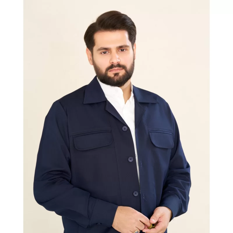 کت و شلوار سافاری مدل مچ دار رنگ سرمه ای کد KS12072
