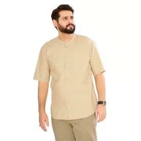 پیراهن تمام دکمه مدل کمیل رنگ کرم تیره کد PC11052