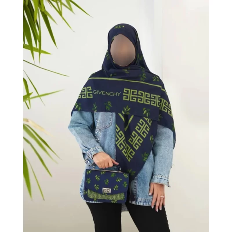 ست کیف و روسری سورمه ای سبز مدل برگ جیوانچی کد B2