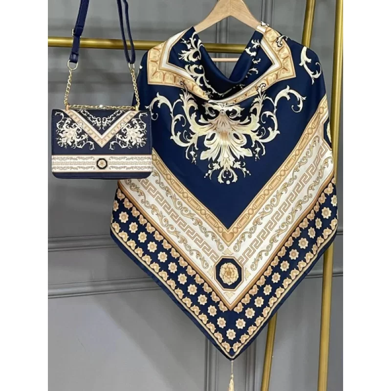 ست کیف و روسری سورمه ای مدل سورنا کد B2