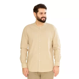 پیراهن تمام دکمه مدل کمیل رنگ کرم تیره کد PC11057