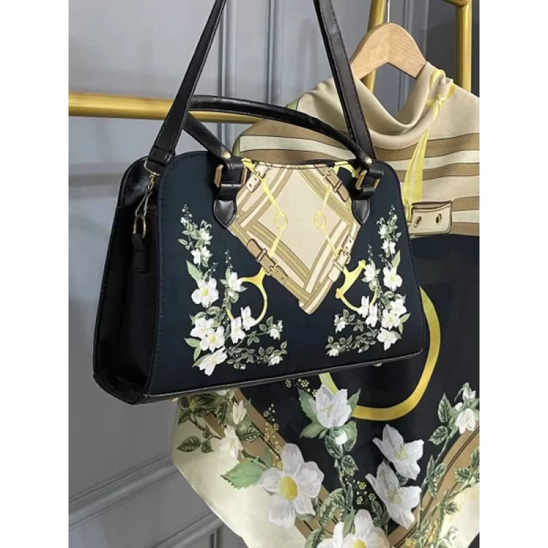 ست کیف و روسری مشکی کرمی مدل ترلان کد S1