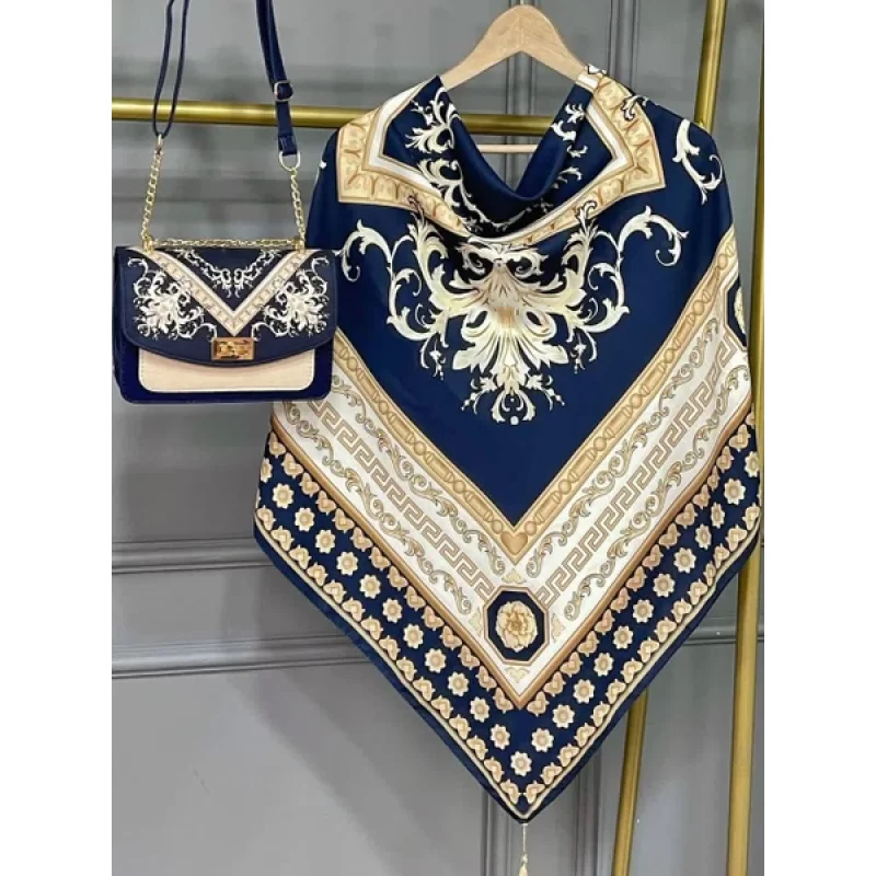 ست کیف و روسری سورمه ای مدل سورنا کد B2