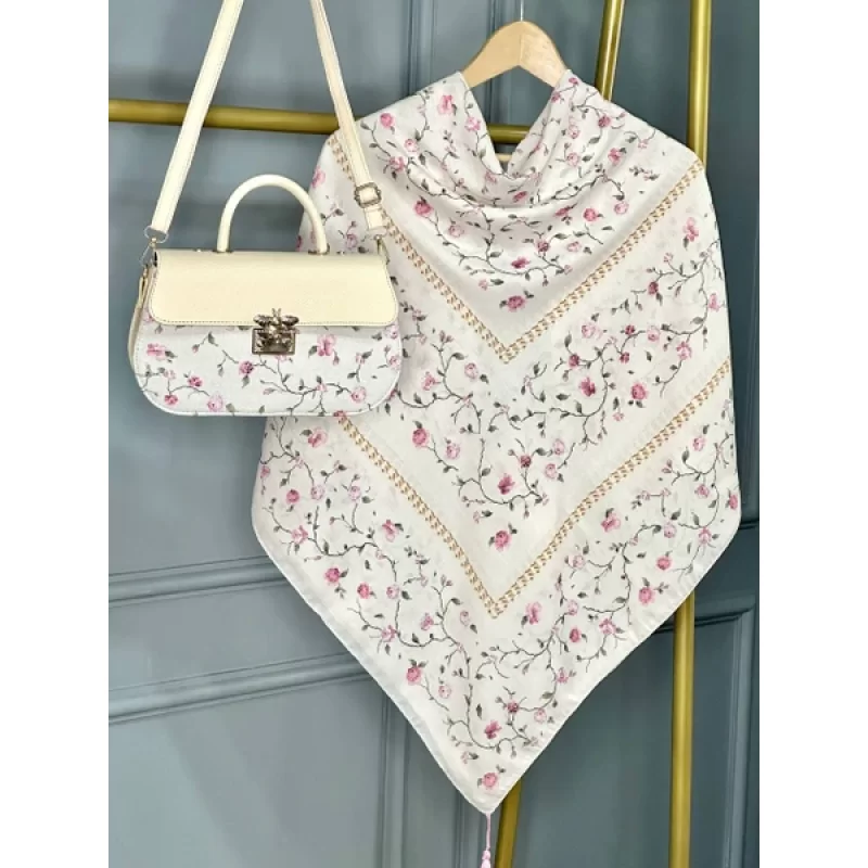 ست کیف و روسری کرم مدل گلسار سیااسکارف کد A3