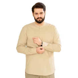 پیراهن سه دکمه مدل کمیل رنگ کرم تیره کد PC11047