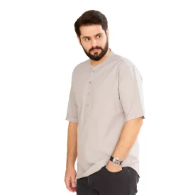 پیراهن سه دکمه مدل کمیل رنگ طوسی کد PC11043