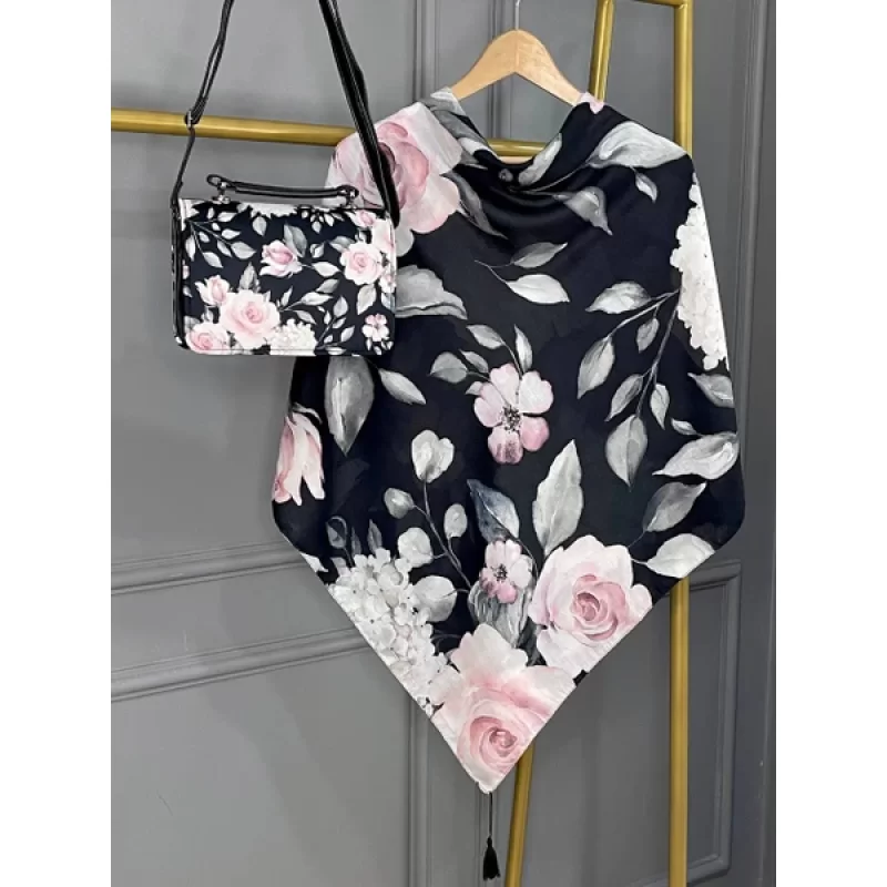 ست کیف و روسری مشکی مدل رزا سیااسکارف کد B2
