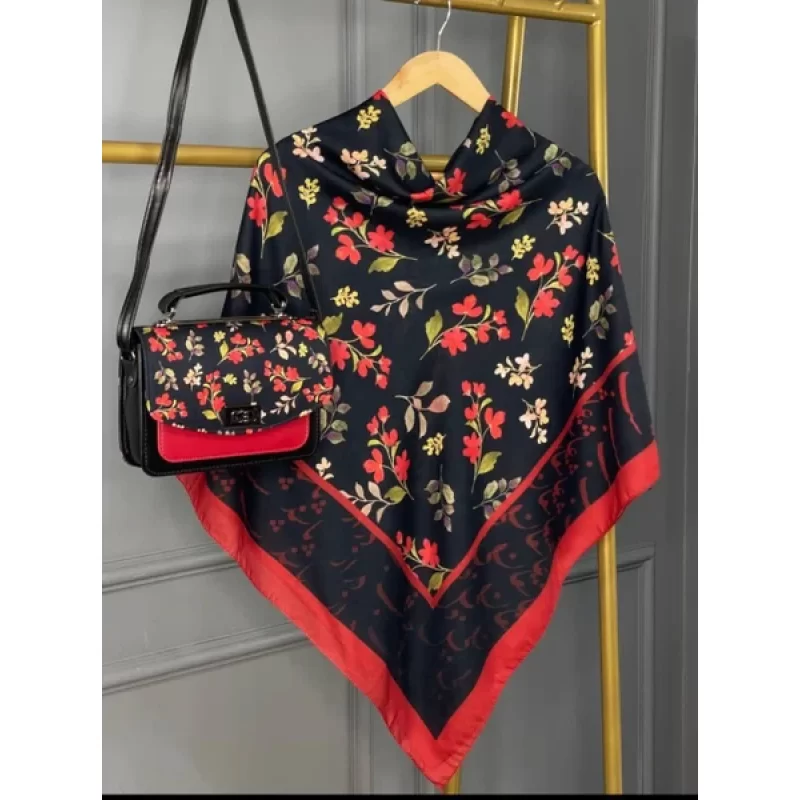 ست کیف و روسری مشکی قرمز مدل شیدا کد B2